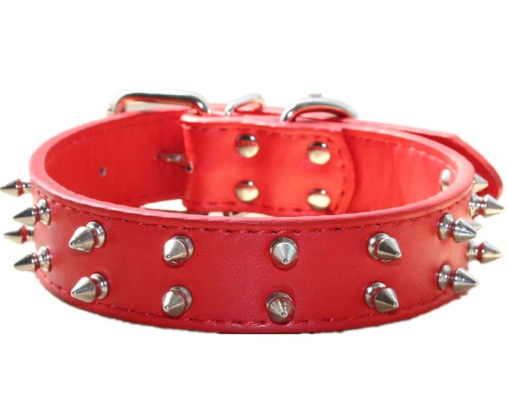 haoyueer Spiked Studded Leather Dog Collar for Medium Large Dogs Pitbull English Bulldog Boxer Collar (S, Red)