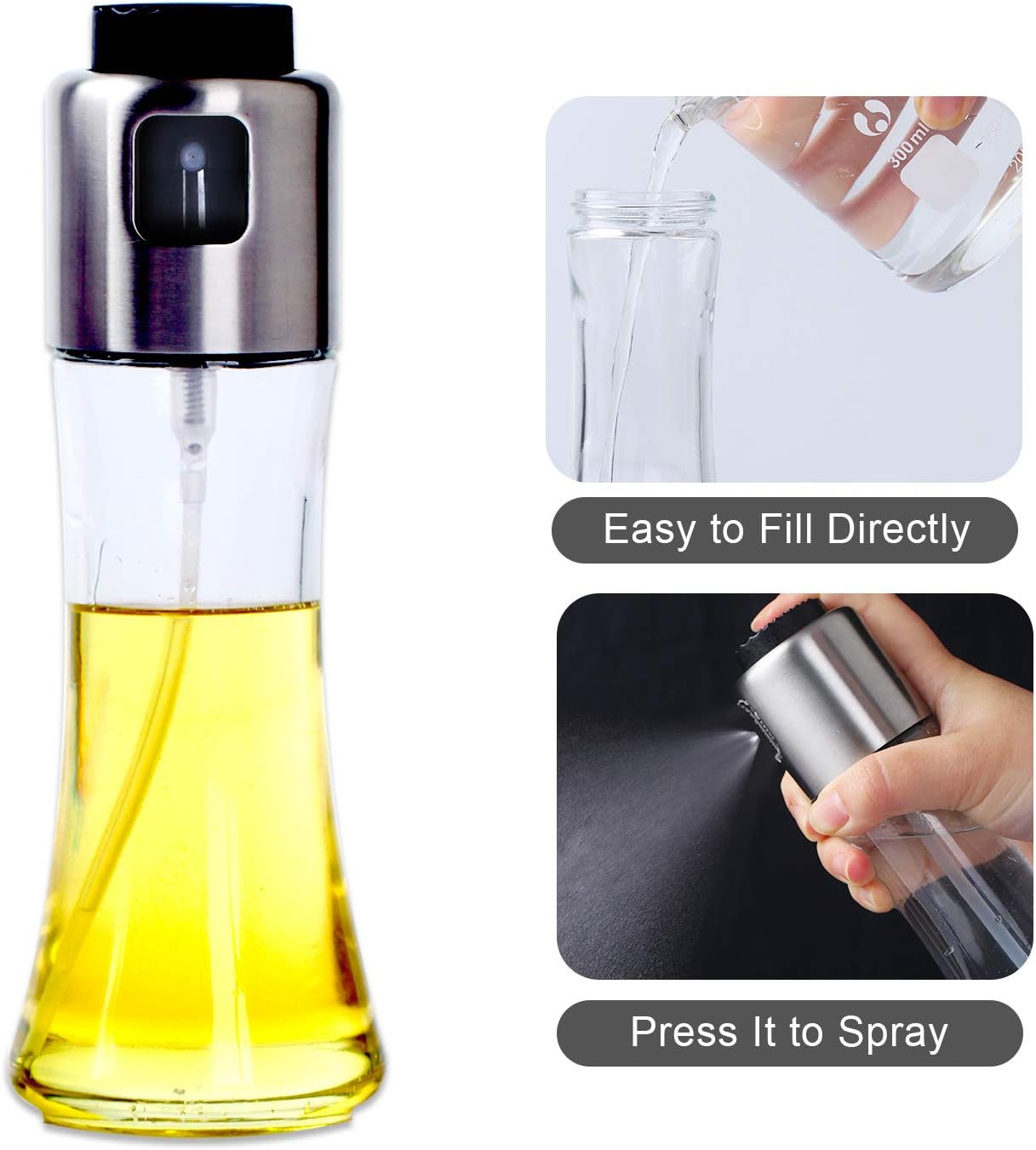 VEHHE Oil Sprayer for Cooking, Olive Oil Spray Bottle Dispenser 180ml/6 fl oz with 3pcs Silicone Brushes for Cooking, Baking, BBQ, Salad, Air Fryer, Roasting: Kitchen & Dining