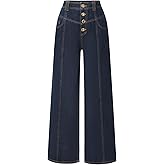 Womens Wide Straight Leg Jeans Button Down High Waisted Stretchy Denim Pants Bottom
