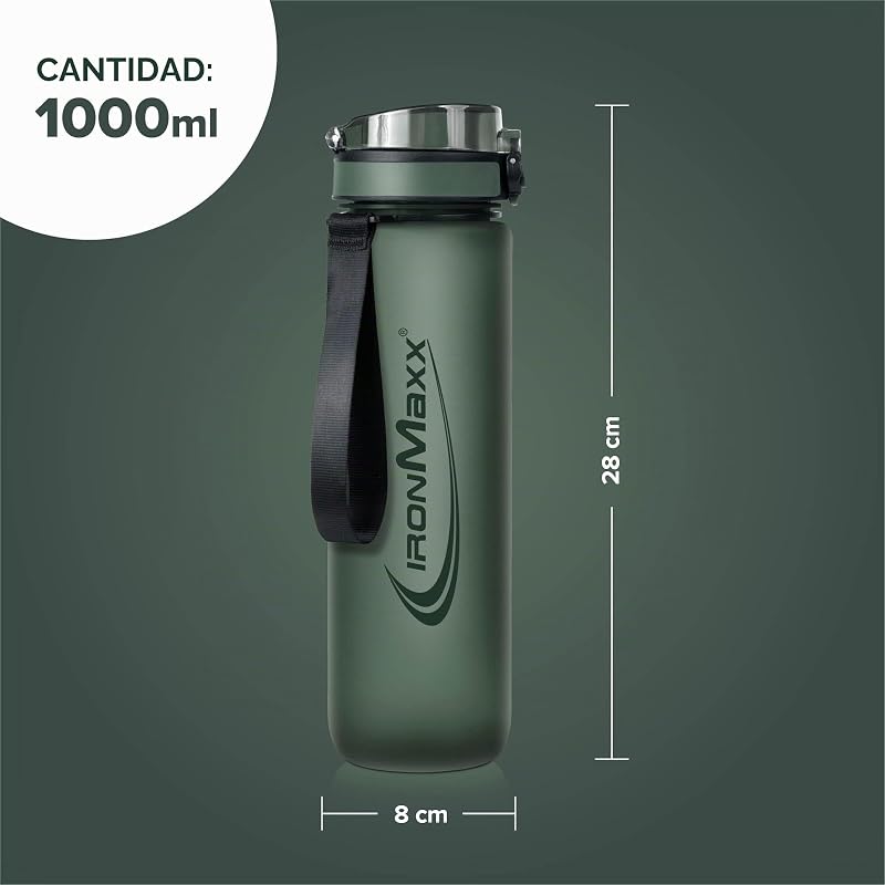 Sport Water Bottle – Mineral Green 1000ml | Botella antigoteo con tapa de rosca y reutilizable – ideal para entrenamientos, uso diario y para llevar a cualquier lugar