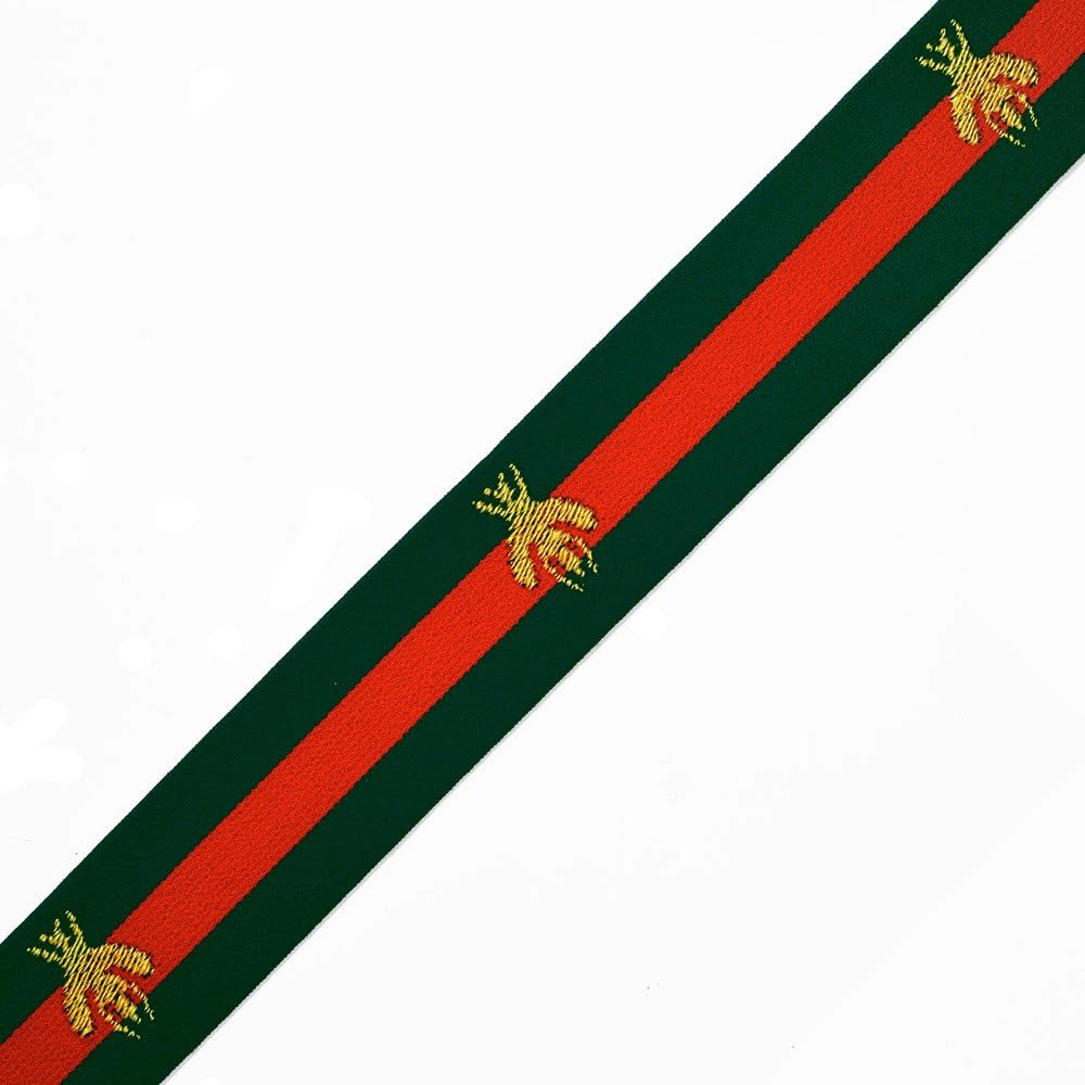 1-3/8" (35mm) Bee Elastic Stretch Ribbon Trim for Stretch Elastic Band, Headband, Hand Band and Waist Belt by 1 Yard, Green/Red, TR-11372