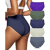 Guhaha Womens Seamless High-Waisted Briefs No Show Underwear, Tagless Moisture Wicking, Full Coverage Ladies Panties 5 Pack