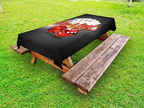 Lunarable Poker Tournament Outdoor Tablecloth, Vibrant Dices and Playing Cards Casino Themed Luck Risky Games Design…