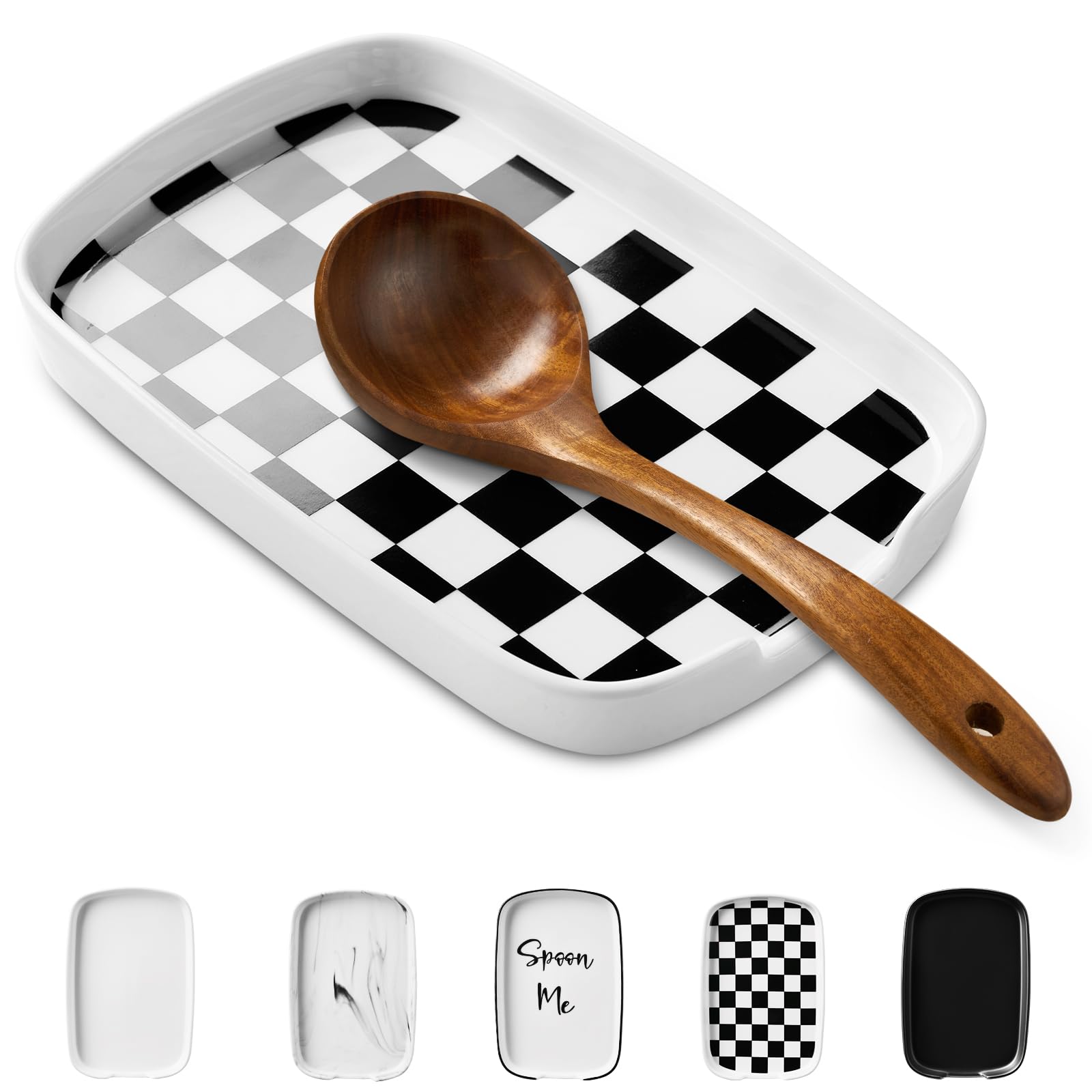 ABRUTY Spoon Rest for Stove Top, Ceramic Spoon Holder for Kitchen Counter, Modern Farmhouse Kitchen Decor Accessories for Spatula, Spoons or Tongs (B-Square, Rectangular)
