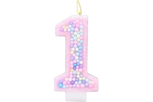 Colorful Macaron First Birthday Candles, Sweet Theme Cake Topper Cute Pink 1st Number Candles for Kids Girls Birthday Baby Sh
