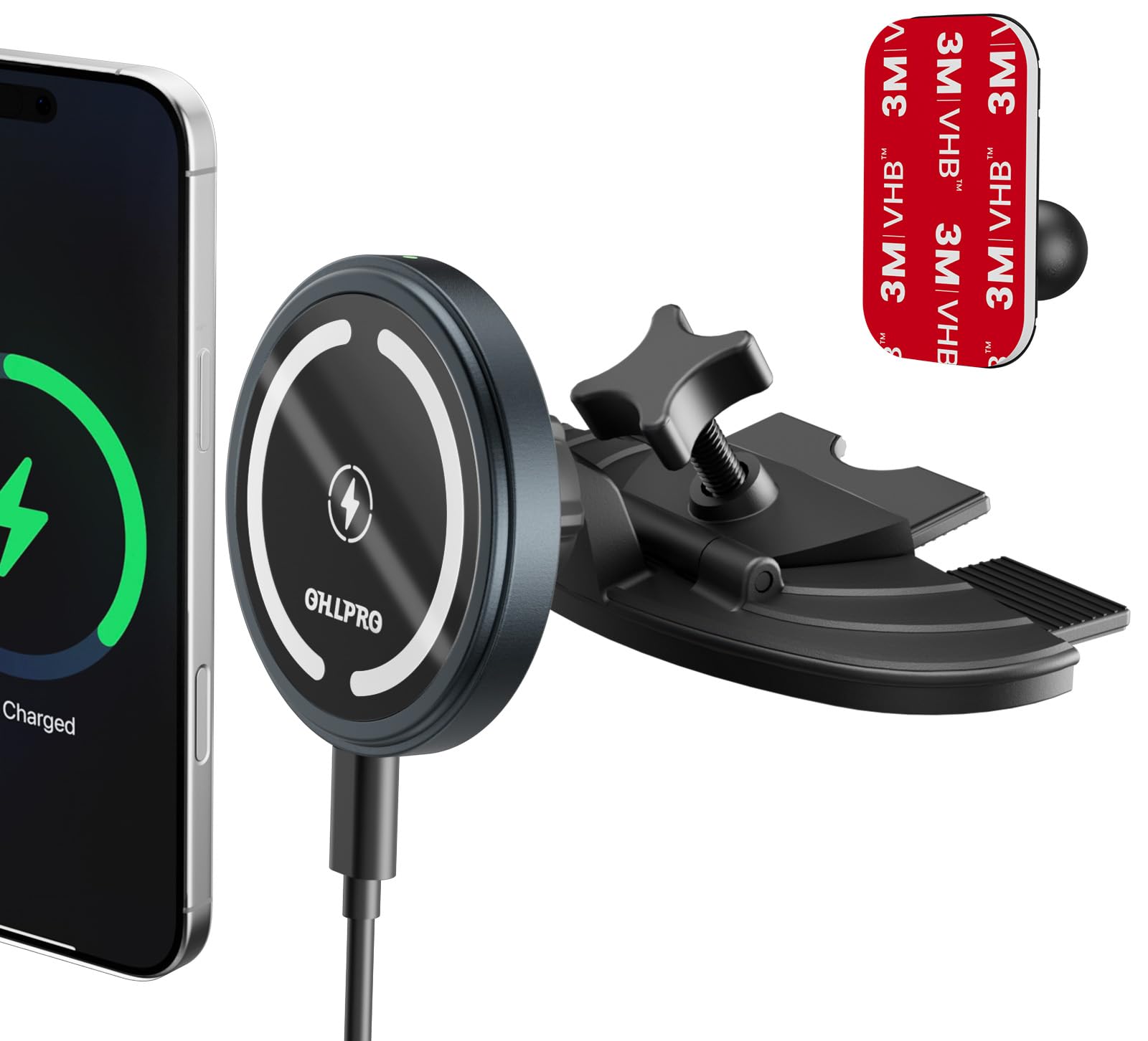 Photo 1 of OHLPRO for 15W MagSafe Car Mount Charger for iPhone 17, Fast Wireless Charging, Magnetic CD Slot Holder with 3M Adhesive Base for Dashboard, Aluminum Shell, Compatible with iPhone 16 15 14 13 Series