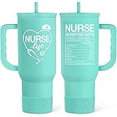 SANDJEST Nurse Gift Tumbler 40oz with Handle and Straw – Nutrition Facts Insulated Stainless Steel Travel Coffee Mug for Nursing Friends - Gifts for Nurse Week, Appreciation, Birthday, Christmas