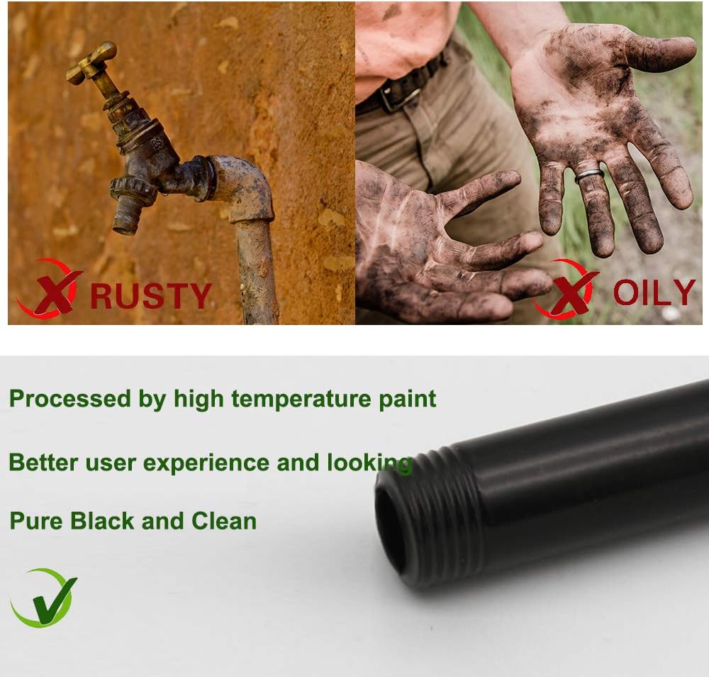 GeilSpace 6 Pack 1/2" × 24" Pre-Cut Black Metal Pipe, Industrial Steel Fits Standard Half Inch Black Threaded Pipes and Fittings - Vintage DIY Industrial Shelving (1/2" × 24", Black) - - 