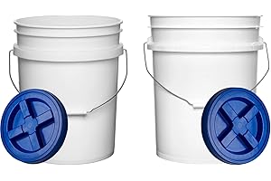 House Naturals Food Grade 5 Gallon Made in USA Plastic Bucket with Air Tight Screw on Lid (White Buckets with Blue Lids)