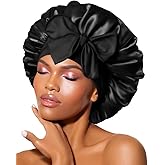 BONNET QUEEN Silk Bonnet for Sleeping Women Satin Bonnet Night Sleep Cap Scarf Wrap for Curly Hair with Tie Band,Black
