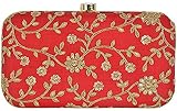 Tooba Handicraft Party Wear Hand Embroidered Box Clutch Bag Purse For Casual, Party , Wedding (red small rose 6x4_1)