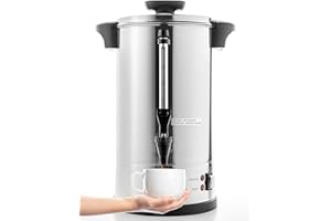 SYBO 2024 UPGRADE SR-CP-100B Commercial Grade Stainless Steel Percolate Coffee Maker Hot Water Urn for Catering, 100-Cup 16 L, Metallic