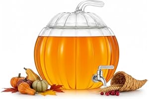 Khen Pumpkin Punch Bowl | 6000ml 10.6" x 10.6" | Large Capacity Glass Drink Dispenser with Spigot Clear Jar Beverage Server P