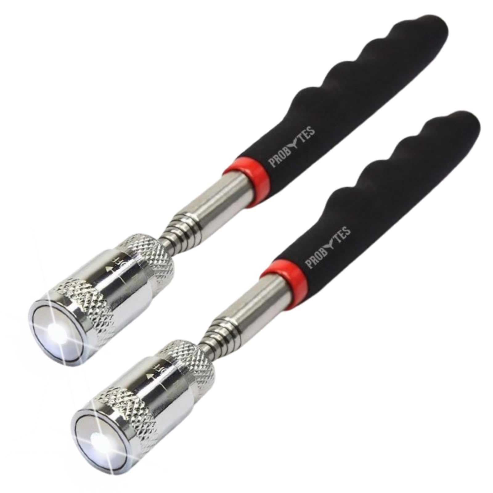ProBytes Telescopic LED Magnetic Tool Picker/Finder/Torch - Extends to 80 CM/31 Inch, Lifts 8 Lbs/3.6 Kg max, Retriever Stick, Metal Grabber Wand, Rubber Grip, Garage/DIY Accessory - Black 2 Pcs
