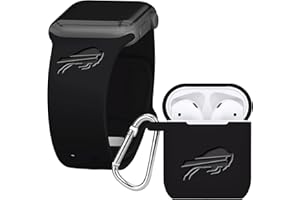 Game Time Buffalo Bills Engraved Silicone Combo Package Compatible with Apple Watch and AirPods Battery Case (38/40mm Black/Black)