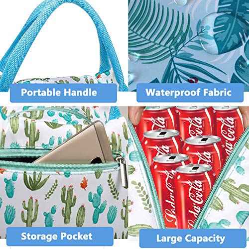 Echaprey Insulated Lunch Bag, Reusable Lunch Bag for Women/Adult/Student, Cooler Waterproof Organizer Lunch Tote Box for Work School Picnic (Cactus)
