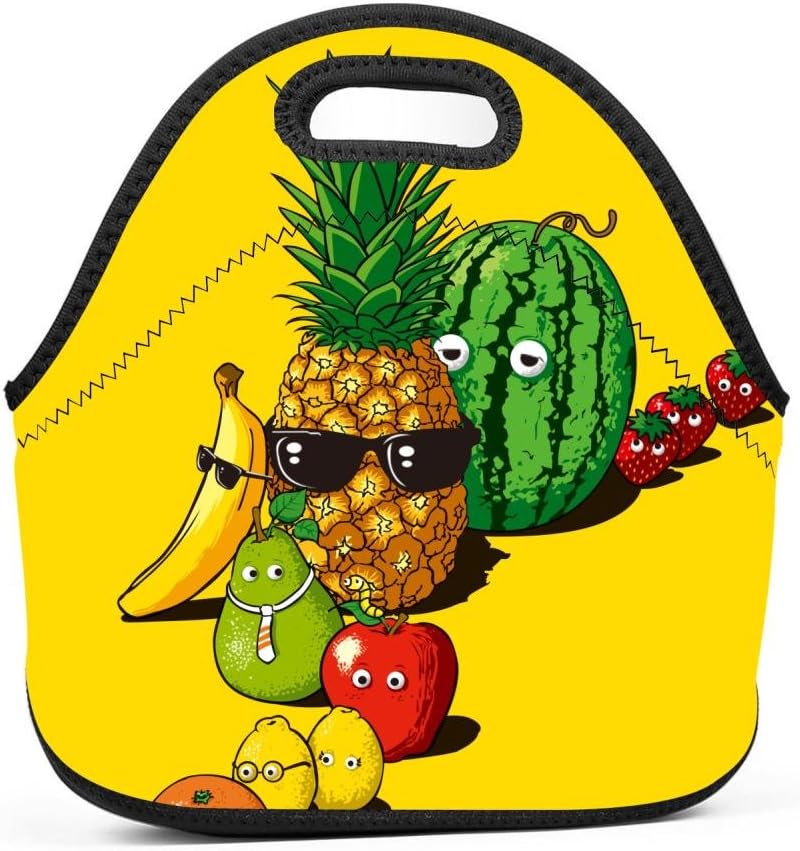OUBAFun Neoprene Lunch Bag Pineapples Tote Handbag Lunchbox For School Work Office
