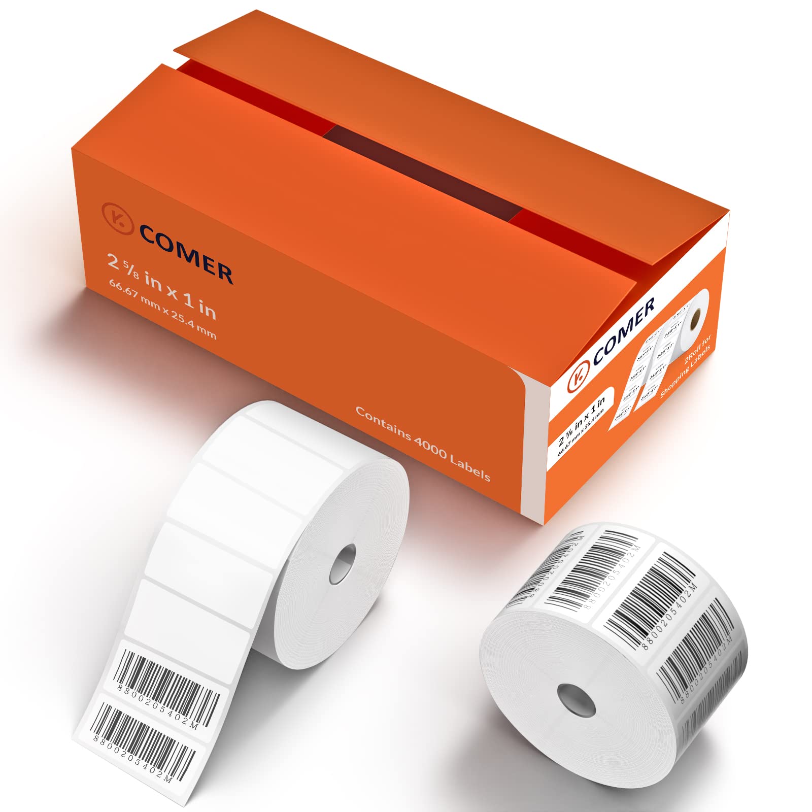 K Comer 2 5/8'' X 1'' Direct Thermal Shipping Labels Stickers for UPC Barcodes, Address, BPA&BPS Free Self-Adhesive Perforated Labels for Thermal Label Printer-2 Rolls, 4000 Labels