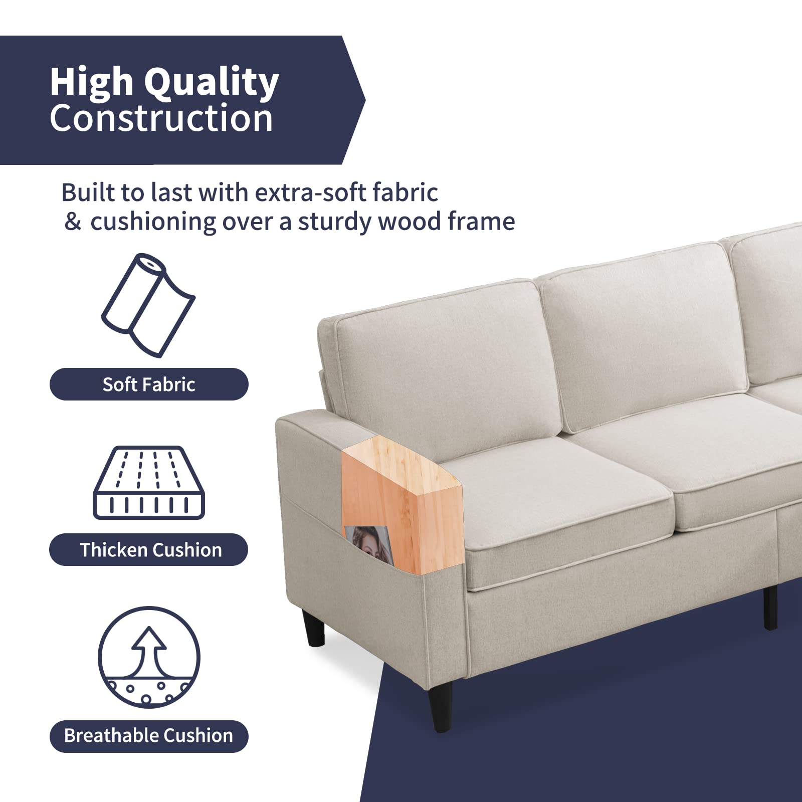 Mua ZAFLY Comfy Sectional Sofa Living Room Furniture Set,L Shaped Couch ...