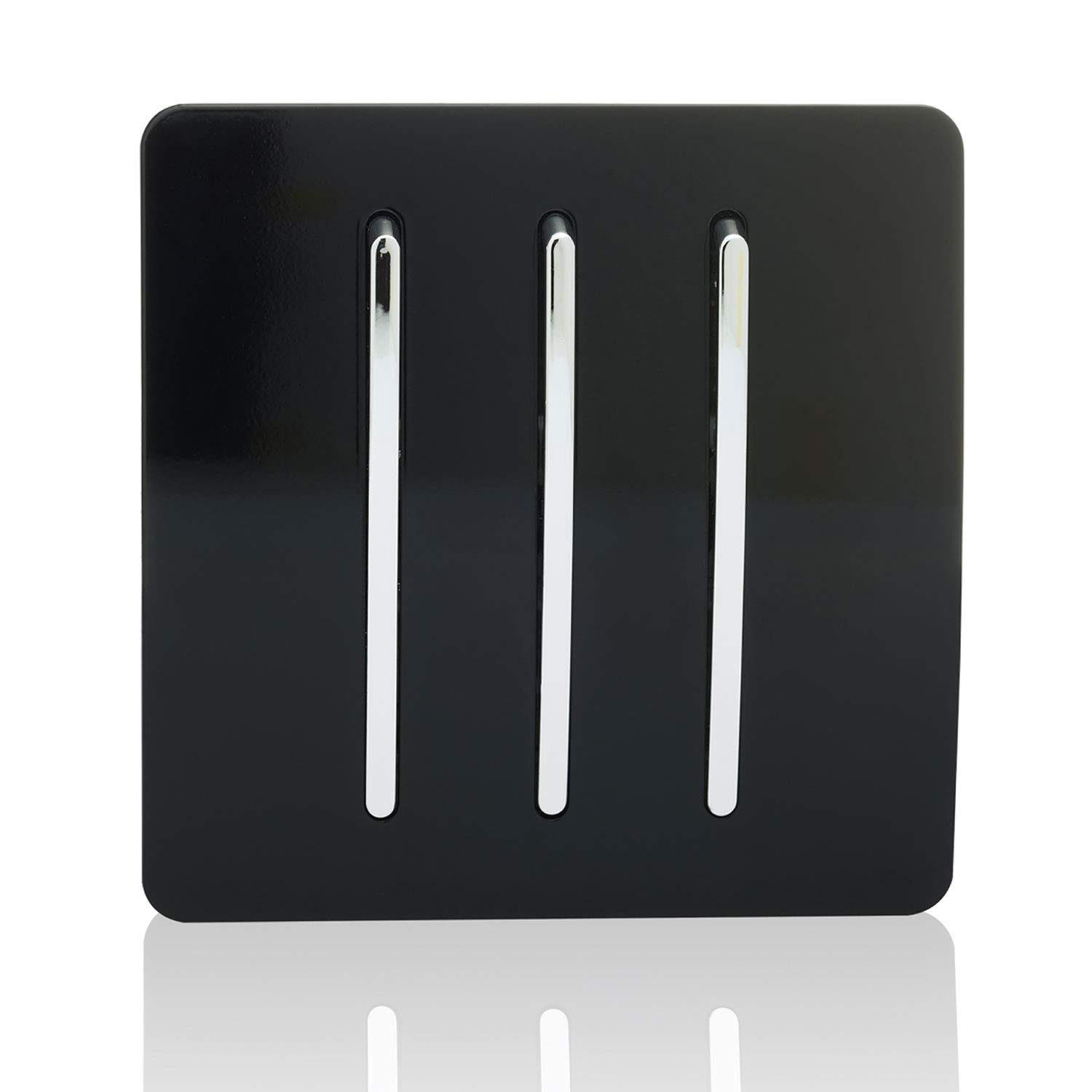 Trendi Switch ART-SS6BK 10 A Trendi 3 Gang 2 Way Artistic Modern Glossy Rocker Tactile Light Switch - Gloss Black