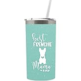 French Bulldog Birthday Gift For Women Frenchie Travel Tumbler or Coffee Mug for Girls bday With Lid and Straw Her Blue 0260