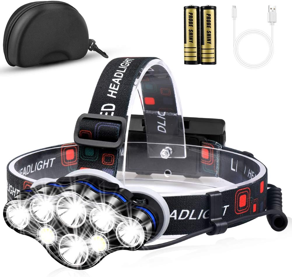 Headlamp, MOICO 13000 High Lumens Brightest 8 LED Headlight Flashlight