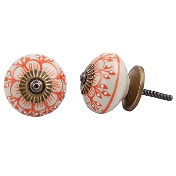 Indian Shelf Handmade Ceramic Zinnia Flower Drawer Knobs Cupboard