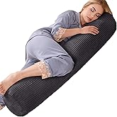 1 MIDDLE ONE Body Pillow for Adults, Long Bolster Pillow for Bed, Decorative Round Roll Hug Pillow with Corduroy Cover (Dark Grey, 47x7.87 inch)