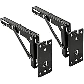 2Pcs Folding Shelf Brackets - Black Quick Release Detachable Wall Mounted Bracket, Heavy Duty Steel Foldable Support for DIY Table, Bench, Space Saving for Kitchen, Laundry Room, Office (8IN)