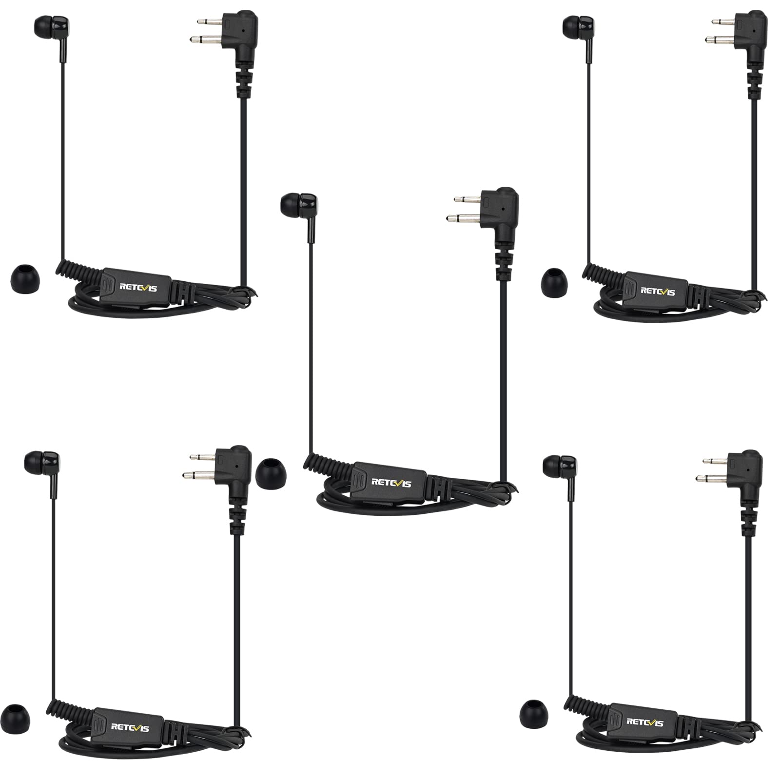 Retevis In Ear Two Way Radio Headset with Mic, Retractable coil Earpiece Compatible with Motorola CP040 CP140 GP300 GP2000 MAG ONE A8 HYT TC500 etc Two Way Radios Walkie Talkie Earphones (5 Pcs)