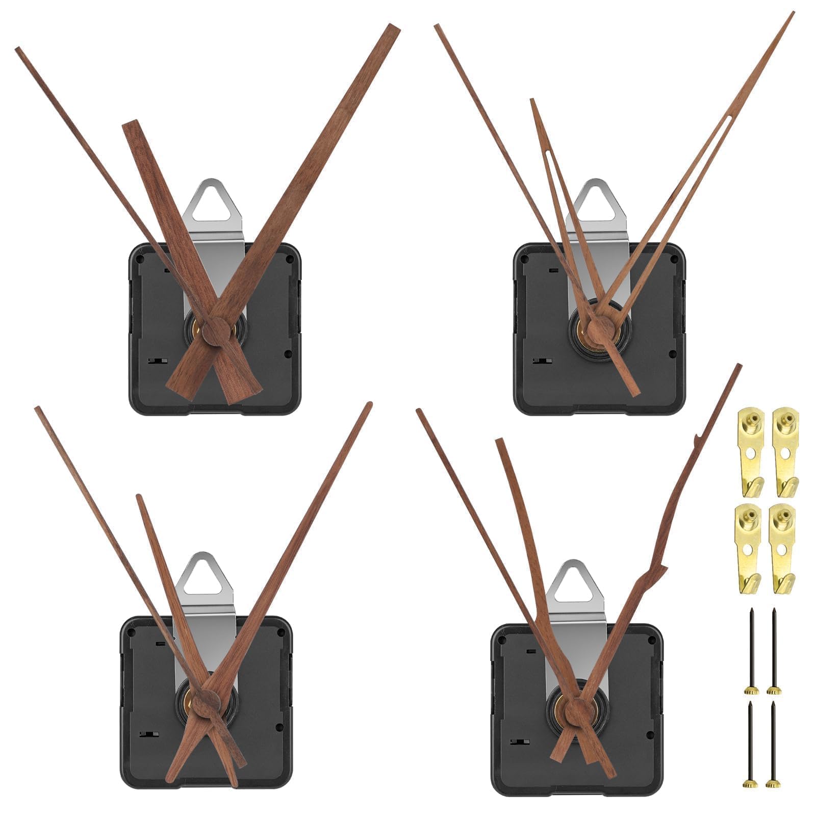 EEEKit Clock Mechanisms, 4 PCS Quartz Battery Motor Movement Replacement with 4 Set Woodden Hands for DIY Wall Clock Repair