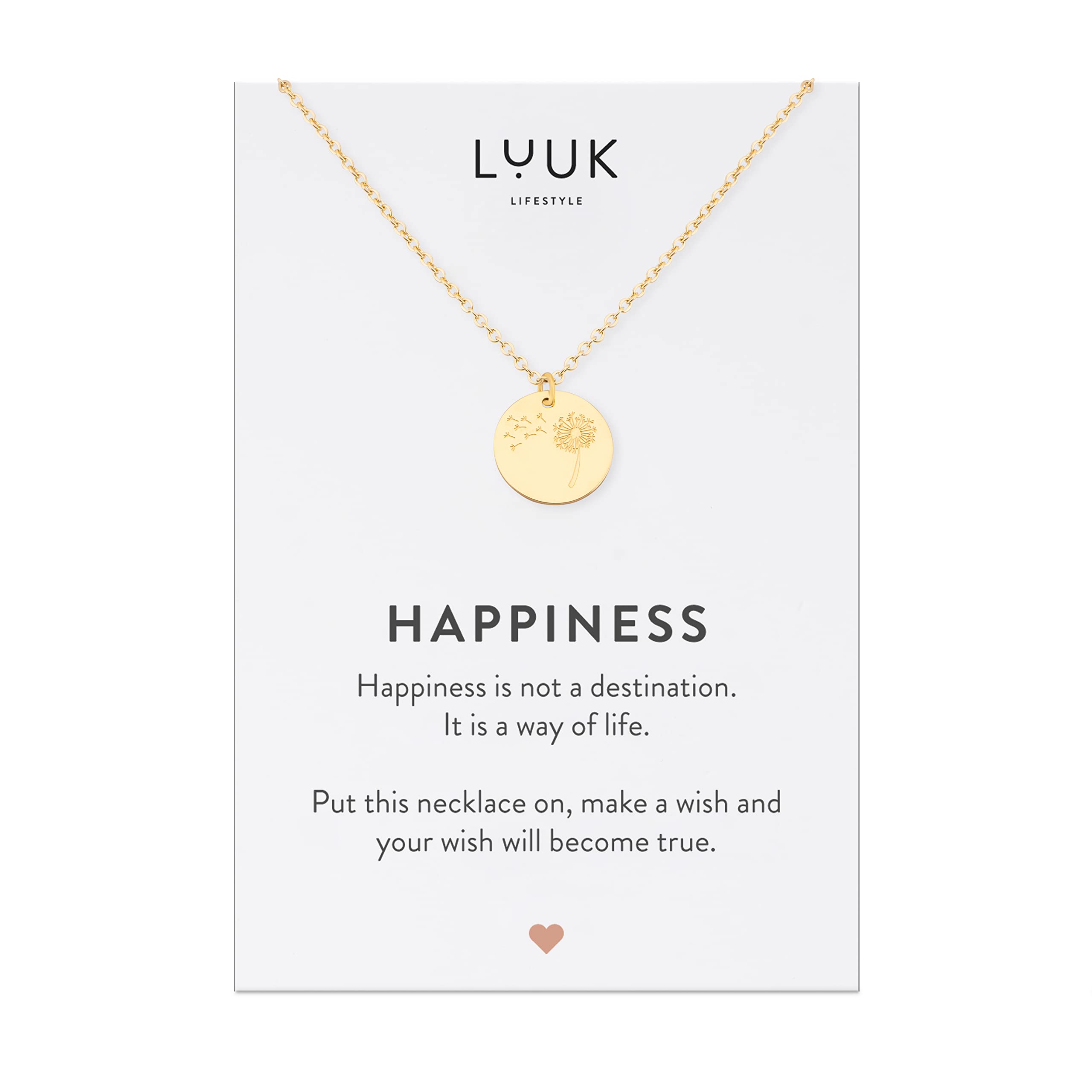 LUUK LIFESTYLE Stainless Steel Pendant Necklace for Women Waterproof Adjustable 50cm Chain Modern Necklace Gift for Her Gold Dandelion