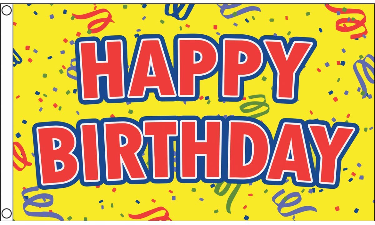 AZ FLAG - Happy Birthday Yellow Flag - 3x5 Ft - 100D Polyester Happy Birthday Banner with Two Metal Grommets - Fade Resistant - Vivid Colors - 3' x 5' Feet - 150x90 Cm