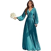 Sevintage Long Bridesmaid Dresses Pleated Formal Wedding Party Guest Dresses with Sleeves