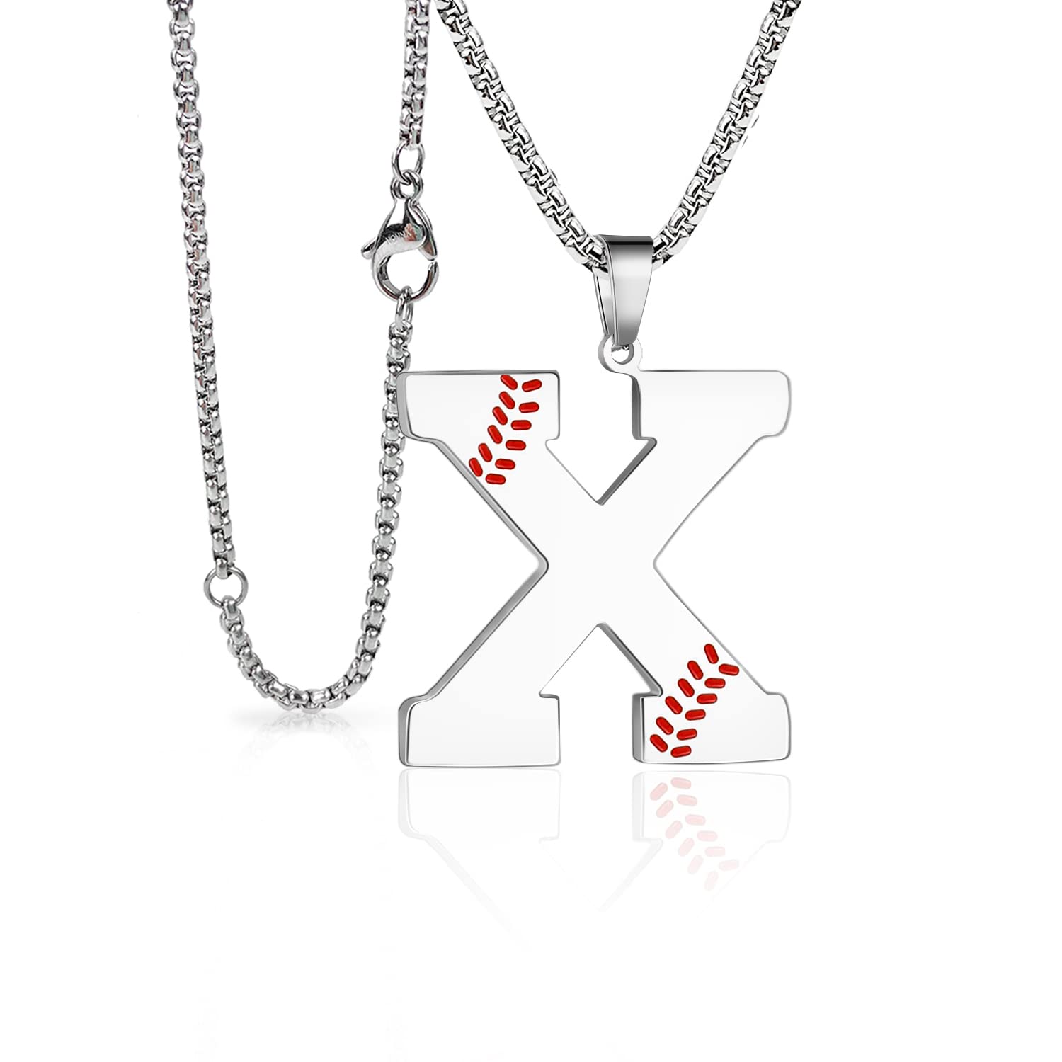 Baseball Necklace for Boys Men Initial A-Z Letter