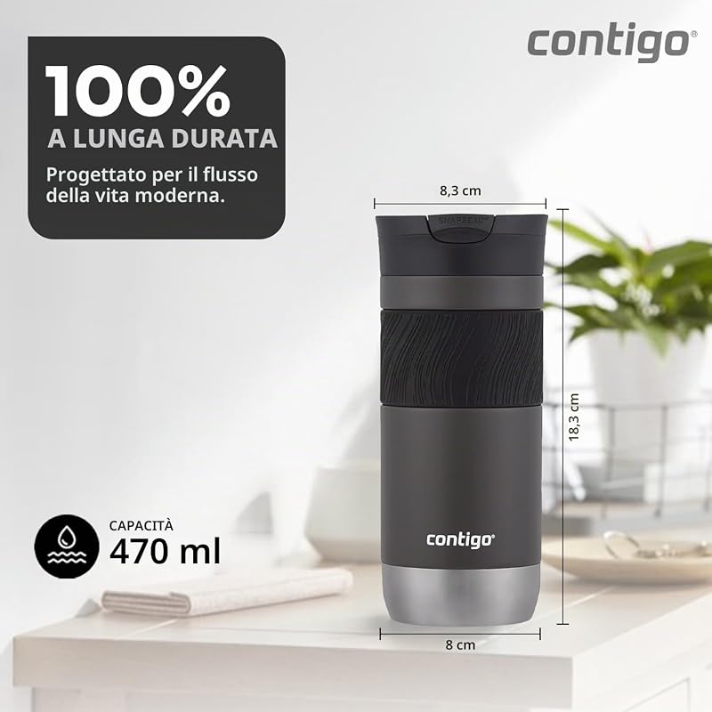Travel Mug Byron, Stainless Steel Thermal-Mug, Coffee to go cup, 100% leakproof, Keeps hot for 7 hours, dishwasher safe lid
