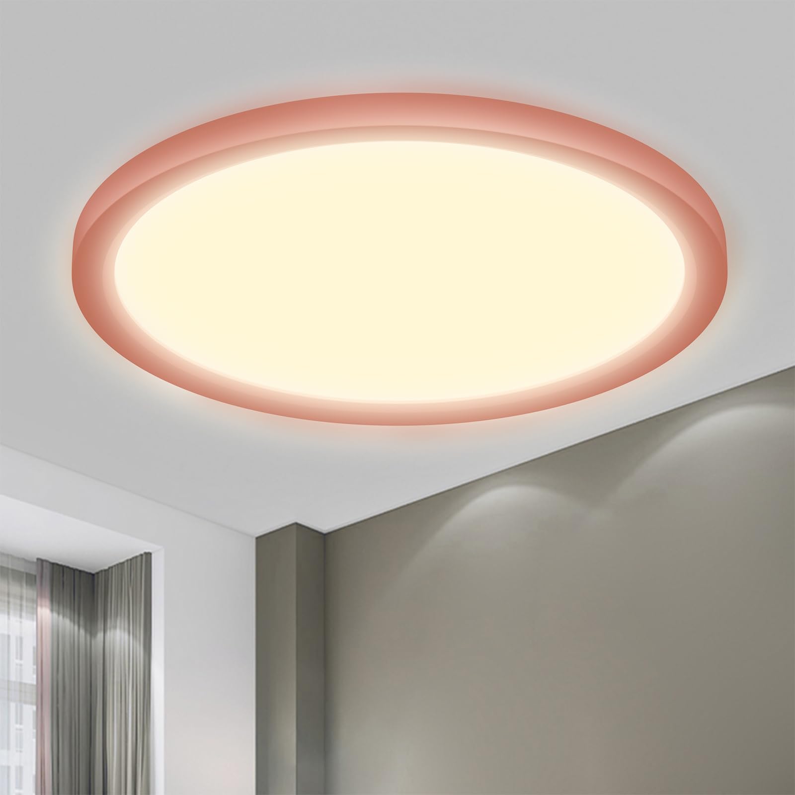 LQWELL® LED Ceiling Light, IP44 Waterproof Bathroom Lamp Round Flat 18W 3000K 1600LM Modern Simple Thin for Living Room Bedroom Kitchen Basement Office, 220 * 24mm (Pink)