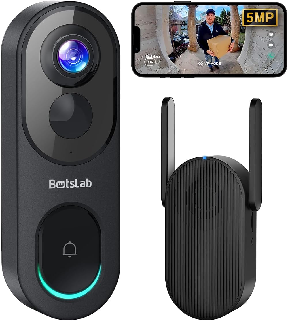 BOTSLAB 5MP Wireless Video Doorbell Camera 150-Day Battery 32GB SD Card WiFi