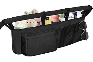 qeqanazo Double stroller organizer,with 2 Cooler Pockets,suitable for Bob Duallie and Baby Jogger City Mini GT2,Black double stroller accessories，Large storage space.