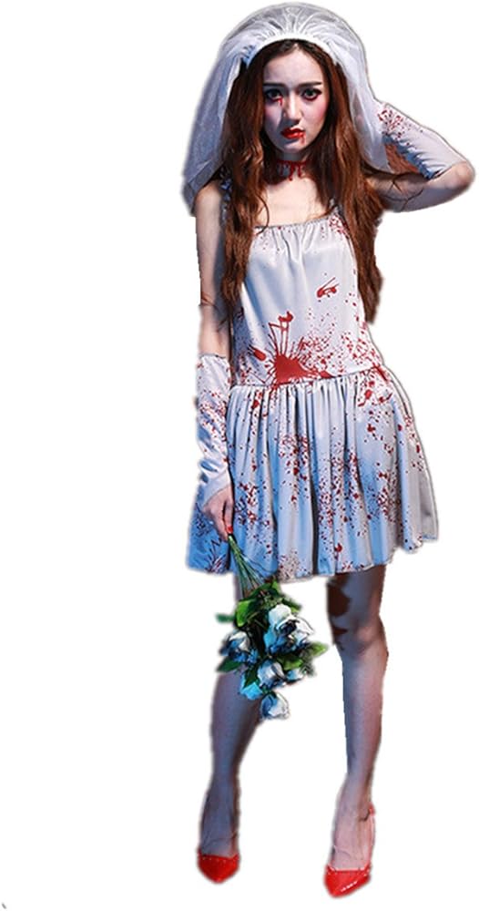 Amazon Com Women S Dead Zombie Bloody Costume White Ghostly Dress Clothing