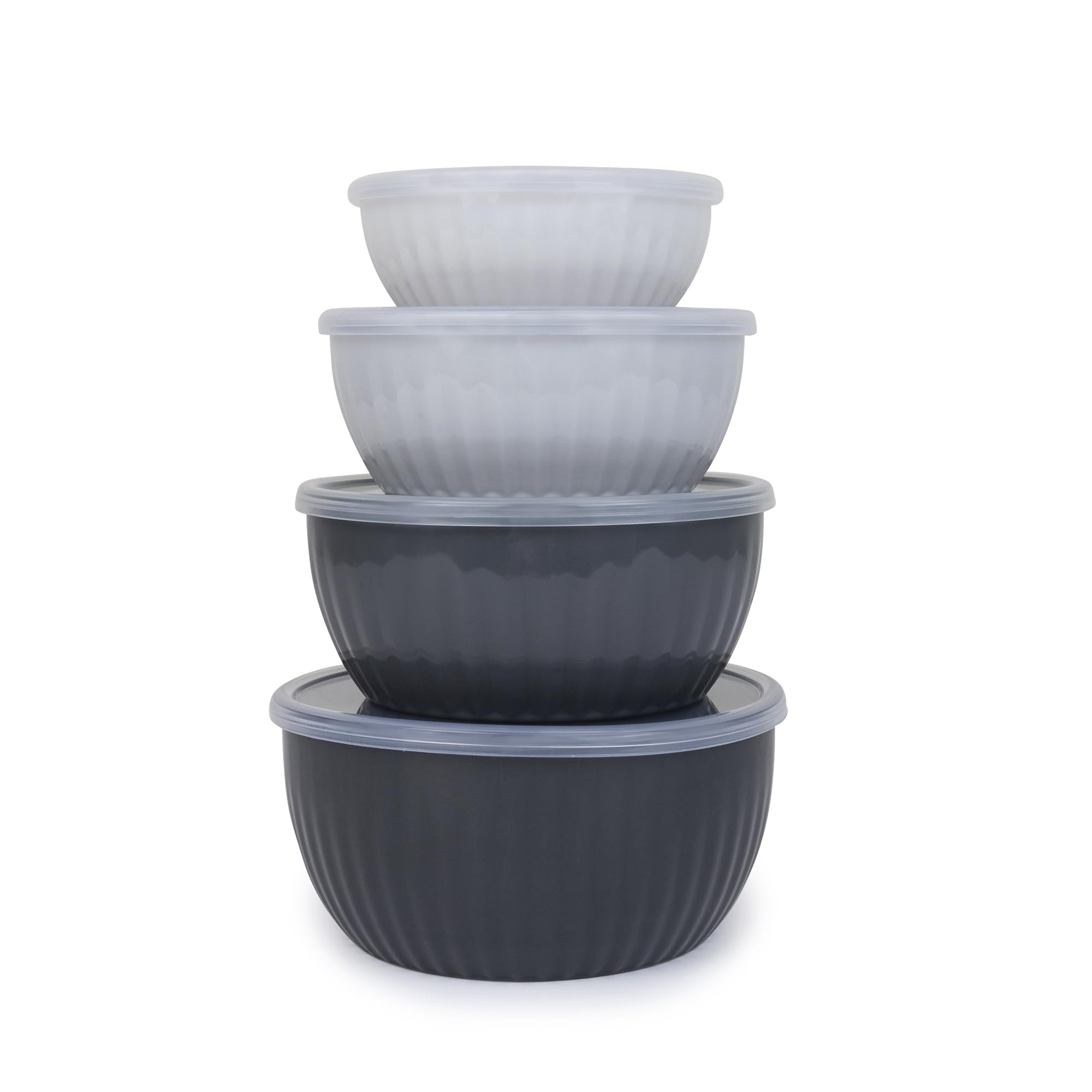 Photo 1 of * SEE SECOND PHOTO FOR PRODUCT IMAGE AND COLOR VARIATION, CONTAINS ONLY BLACK BOWLS, CLEAR LIDS * 4 Pc Plastic Storage Container Set with Lid Includes 32 oz 23 oz 16 oz and 8 oz Bowls Anti-Slip Base