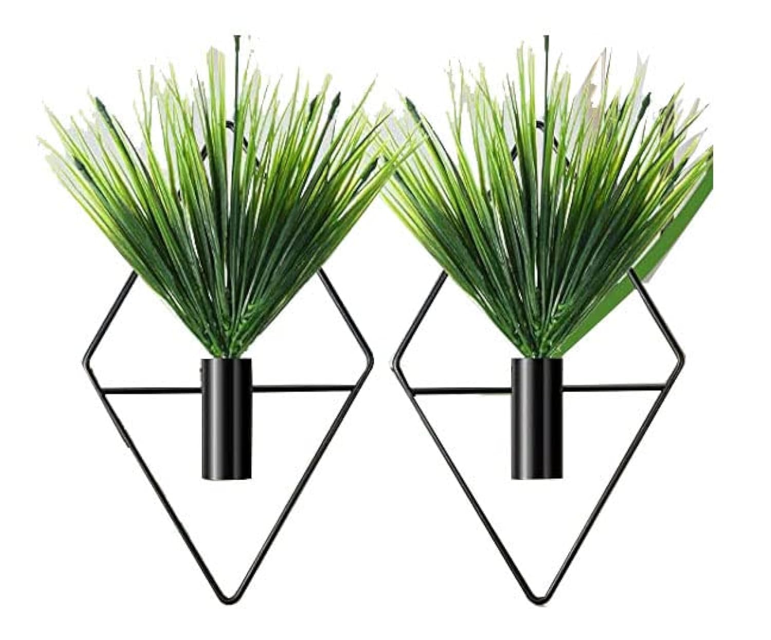 2 Pcs Hanging Planters with Artificial Aquatic Plants Metal Hanging Vase Indoor Plants Holder Wall Decor for Home Living Room Office (Black Grass)