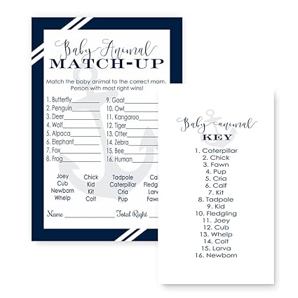 Amazon.com: Nautical Baby Shower Game Animal Match (25 Pack ...
