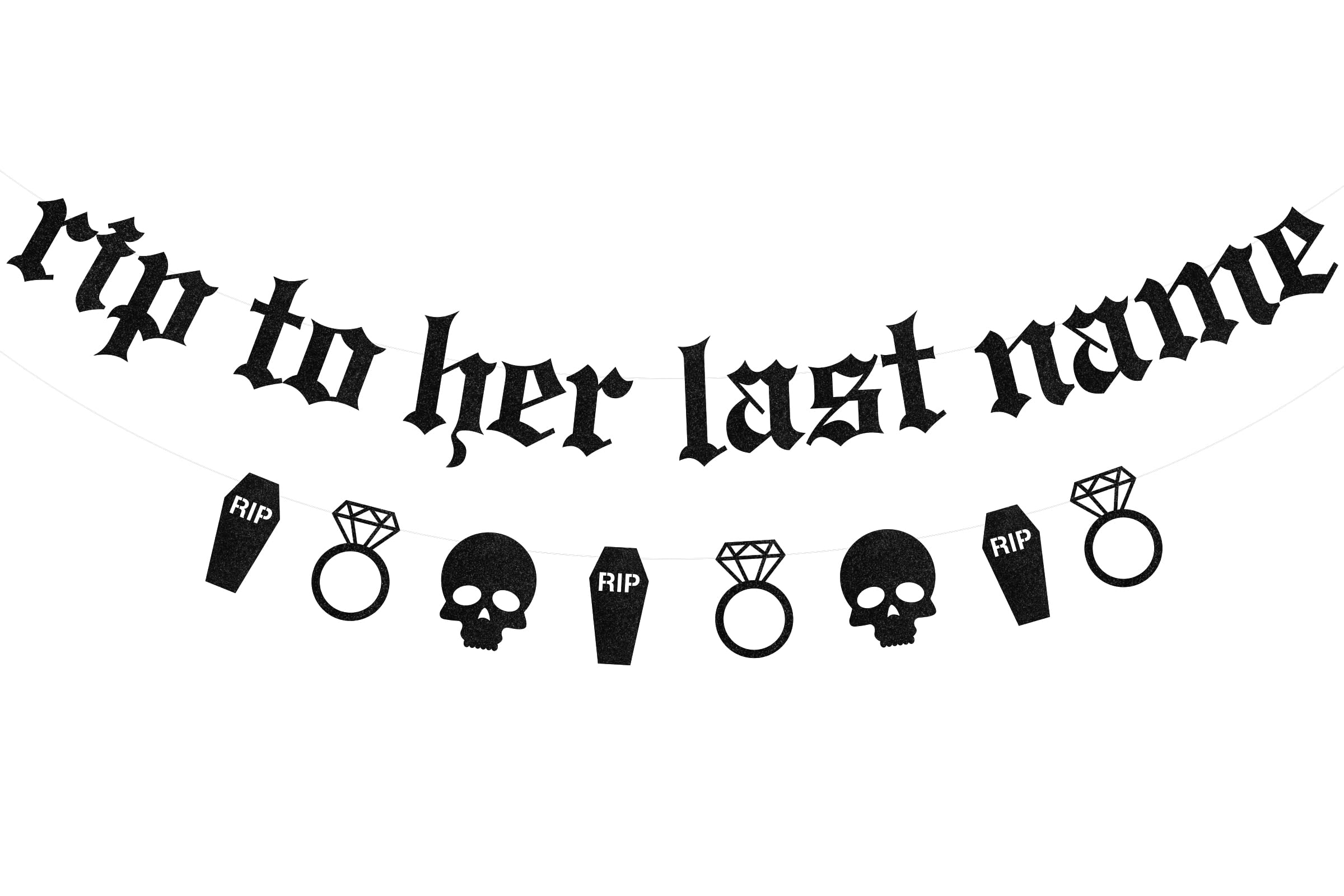 Sursurprise Gothic Bachelorette Party Decorations, Rip to Her Last Name Banner, Old English Emo Bridal Shower Engagement Wedding Hen Party Supplies