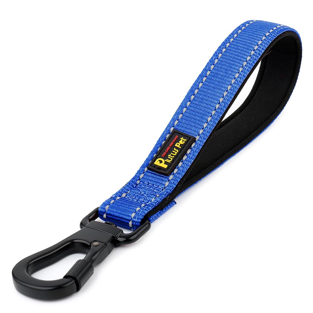 PLUTUS PET Short Dog Lead, Reflective Nylon Padded Handle, Strong Traffic Lead with Carabiner Clip, Perfect for Large or Medium Dogs (25cm，Royal Blue)