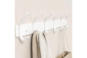 GWAAZXGZ Coat Rack Wall Mount Hooks - 15 Inch Matte White Metal 6-Hook Organizer Wall Mounted, Modern Kids Room, Entryway & Bathroom Hanger for Beach Towels, Coats, Purses, Bags (1 Pack)