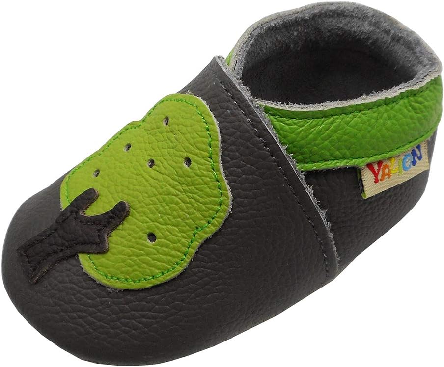 Yalion Baby Soft Leather Shoes with Suede Sole Anti-Slip Infant Toddler First Walking Crib Moccasins Green Tree(Dark Grey,12-18 Months)