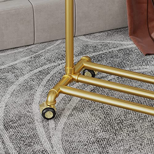 Gold Pipe Clothing Racks on Wheels Garment Rack with Bottom Shelf Heavy Duty Clothes Rack Hanging Rack Closet Organizer for Bedroom,Retail(Gold)