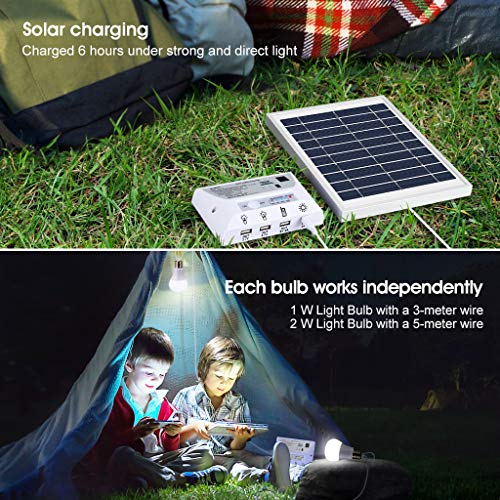SUAOKI Solar Panel System Lights Kit, Upgraded Portable Home Solar Lights Outdoor Solar Powered Charger with Switch Controller, 2 LED Bulbs, 3 USB Ports for Indoor Outdoor Camping Garage Emergency - Thumbnail 2
