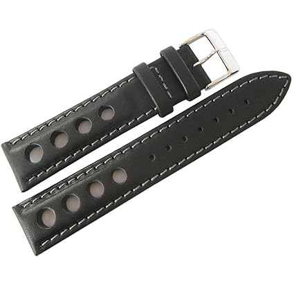 EULIT 18mm German Black and Grey GT Racing Rallye Rally Leather Watch Strap